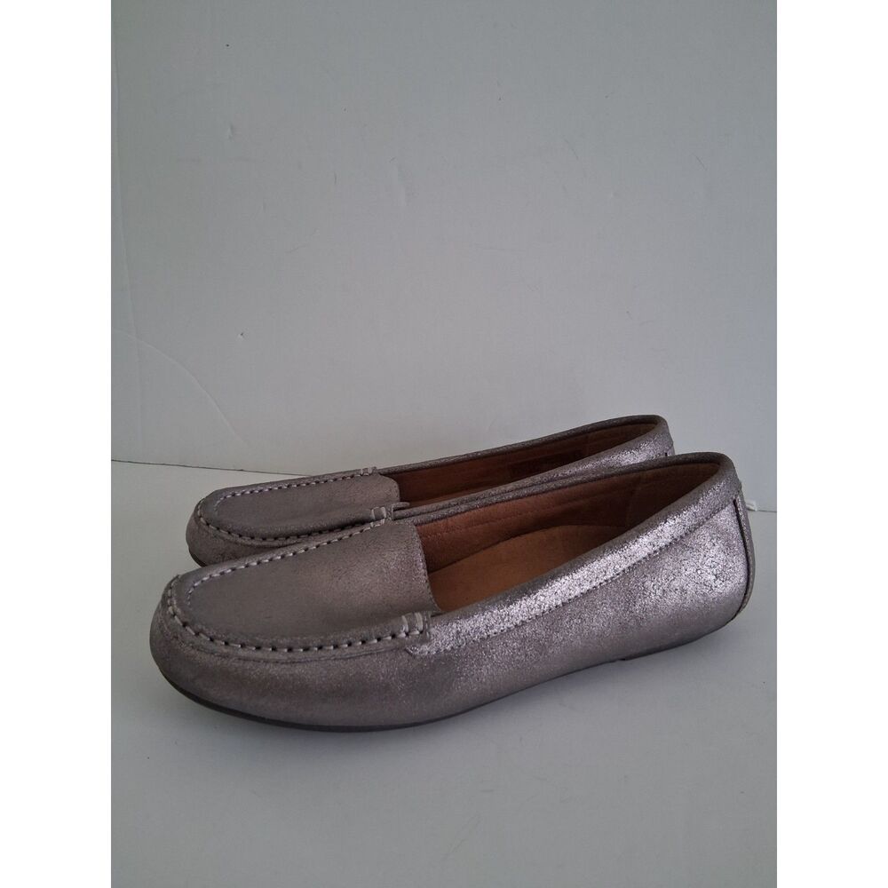 Vionic Sz 10 Loafer Moccasin Shoes Debbie Silver Metallic Pewter Driving Slip On